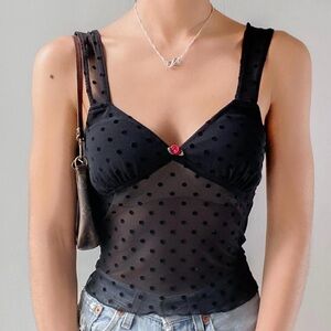 Motel Rocks Black Sheer Polka Dot Camisole